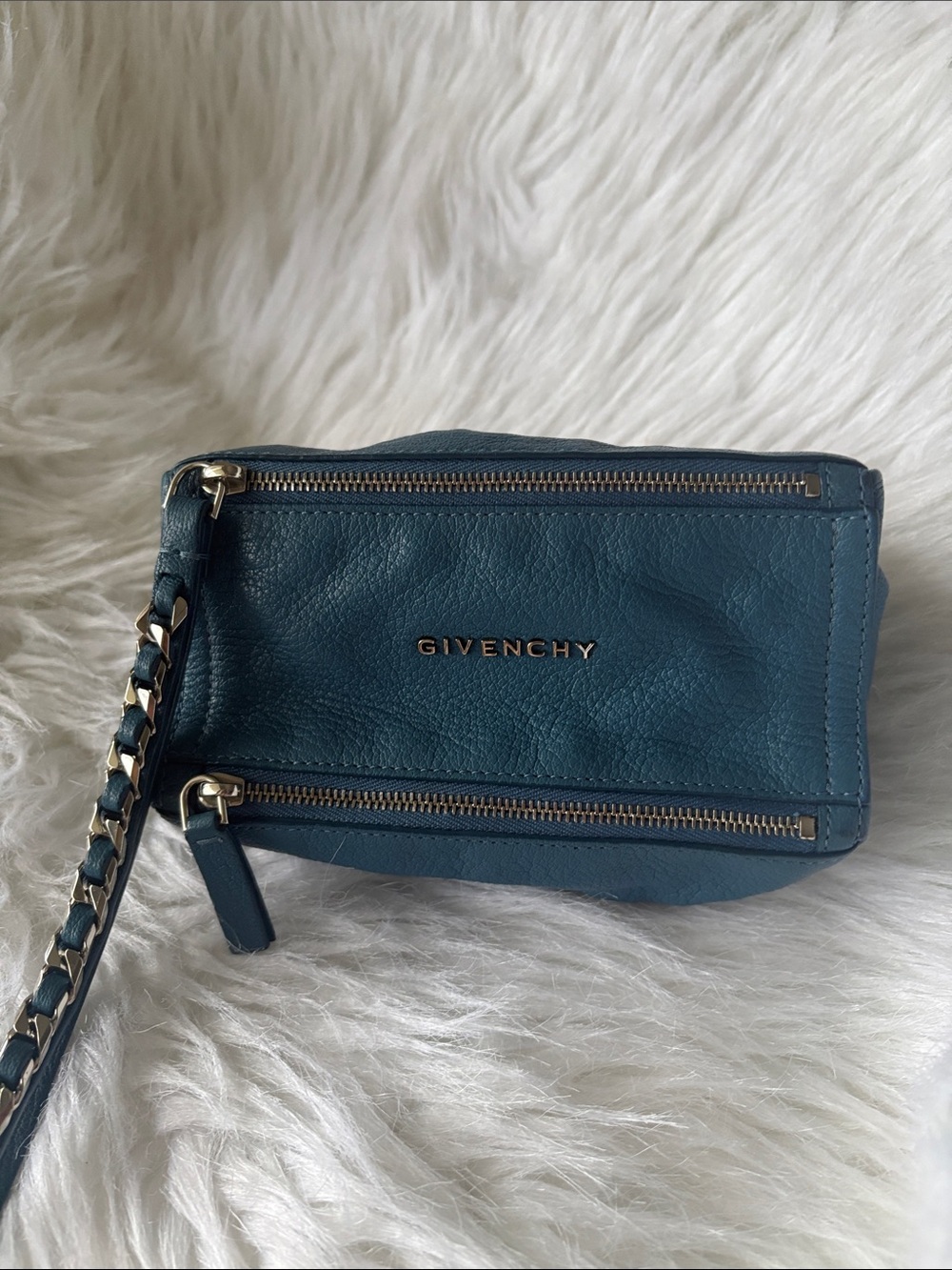 Givenchy Teal Leather Wristlet Clutch